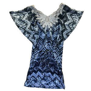 No Boundaries Women’s Black Print Crochet Lace Blouse Top Size Large (11/13)